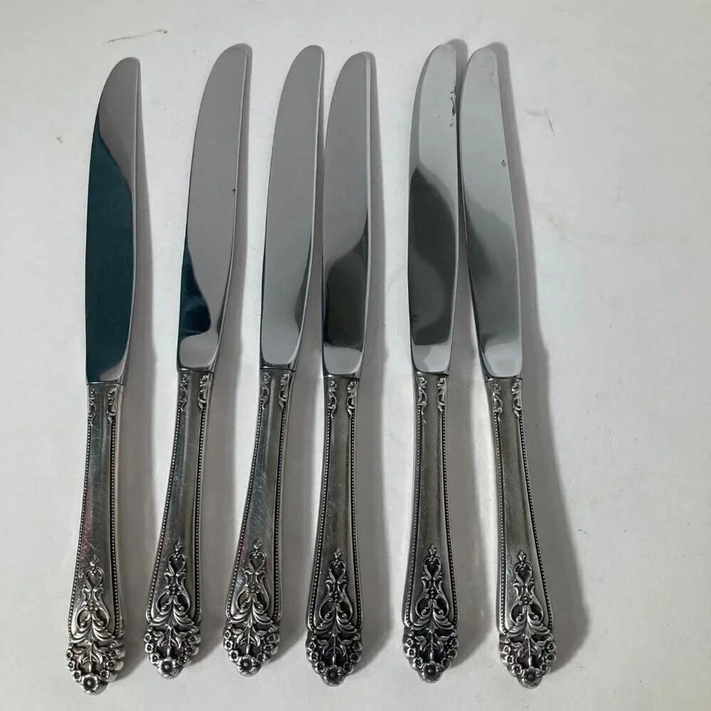6- International Stainless Floral Pattern Butter Knives 9